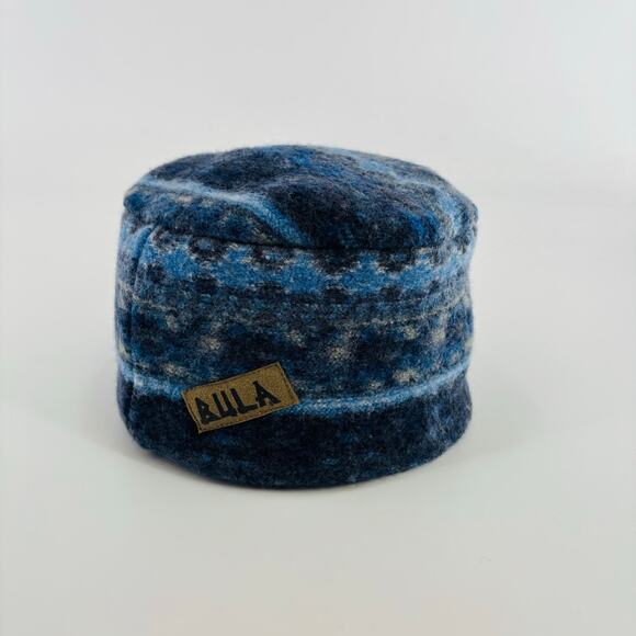 Vintage Bula Pillbox Hat Cal Beanie Unisex Blue Wool Made In Italy Rare Aztec - Picture 1 of 5